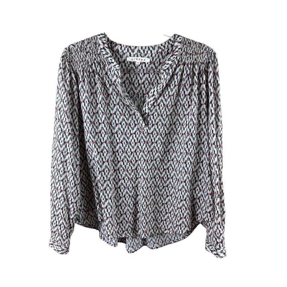 Xirena Aimi V-Neck Popover Printed Lightweight Blouse Small Chalk Boho Casual - Picture 2 of 11